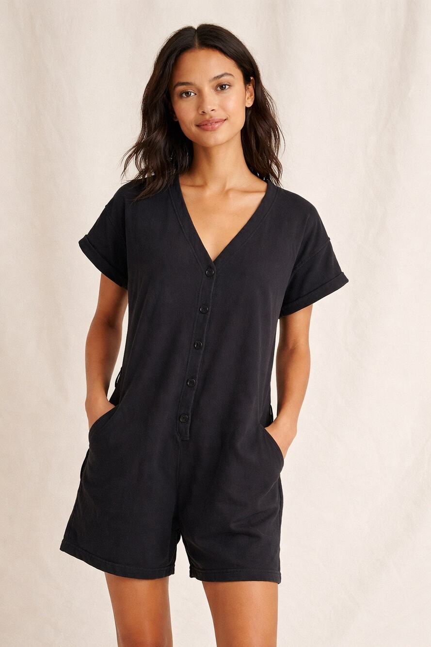Alex Mill Terry Cotton Utility Romper – Washed Black